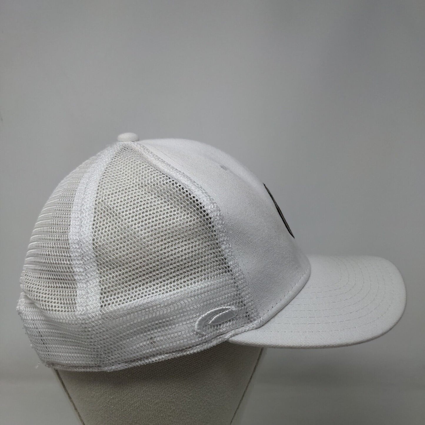 SJC Snapback Trucker Hat White One Size Patch Logo Mesh Back 6 Panel Pukka