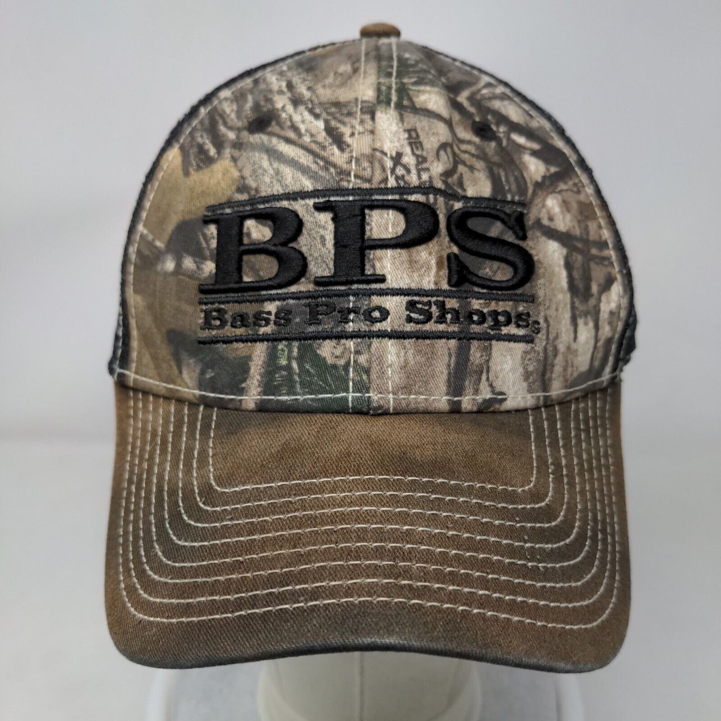 BPS Bass Pro Shops Slideback Trucker Hat Camouflage OS Mesh Back Gone Fishing