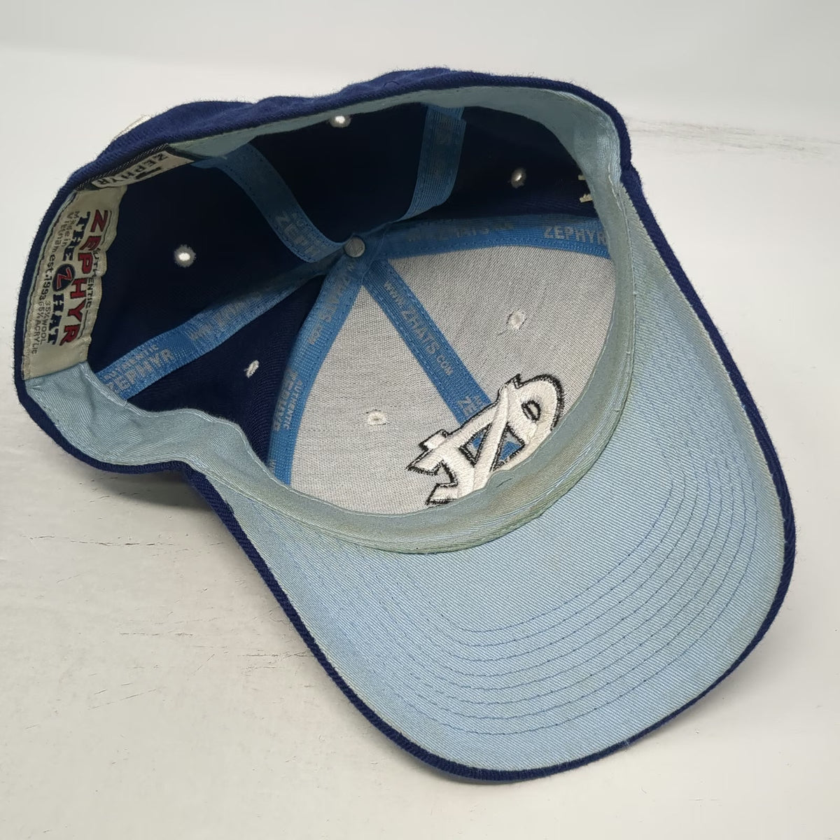 North Carolina Tar Heels NCAA Zephyr Cap Blue 7 Fitted Wool Blend Foot Logo Hat