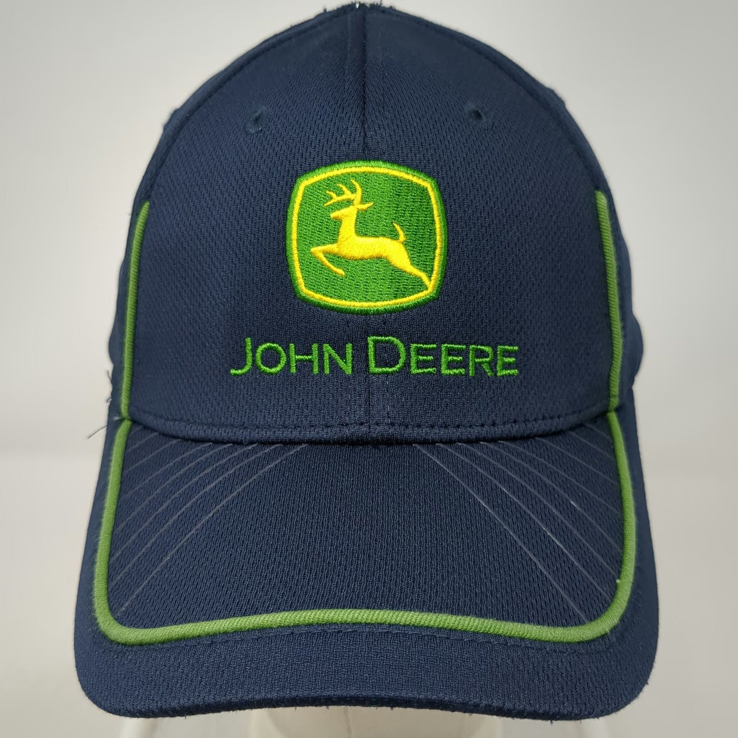 John Deere Baseball Cap Blue One Size Fitted Green Piping Logo Agriculture Hat