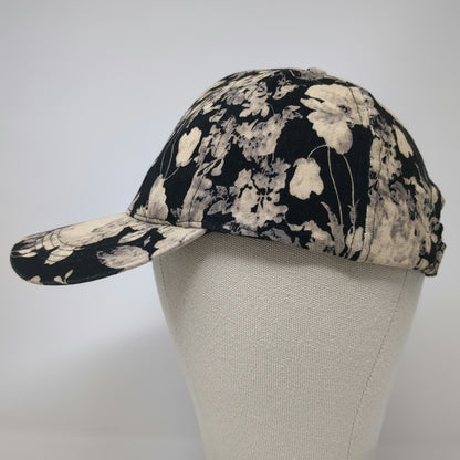D&Y Baseball Cap Black White Floral Print One Size Adjustable Hat Cotton Strap