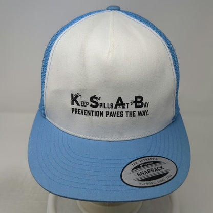 Yupoong Trucker Hat Blue White OSFM Keep Spills At Bay Prevention Mesh Snapback