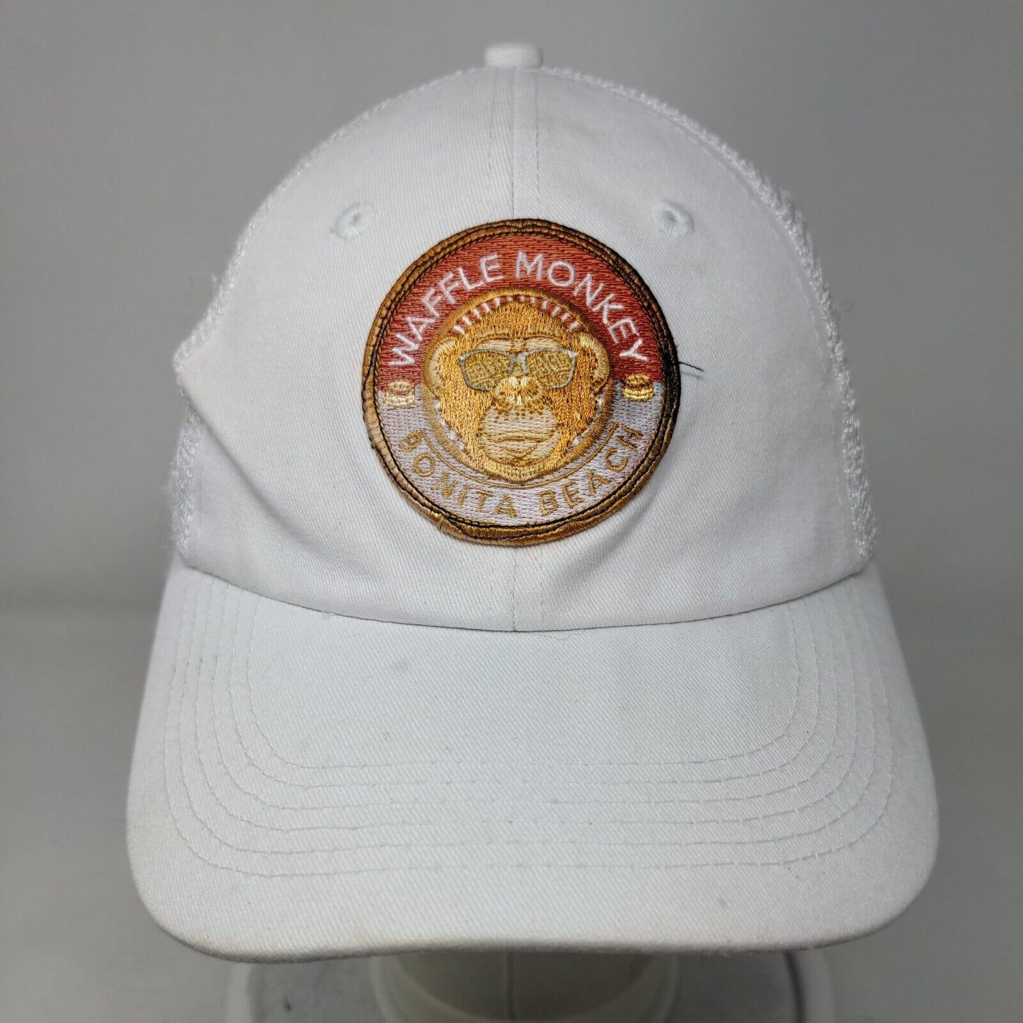 Waffle Monkey Bonita Beach Snapback Hat White OS Adjustable Mesh Back Adams