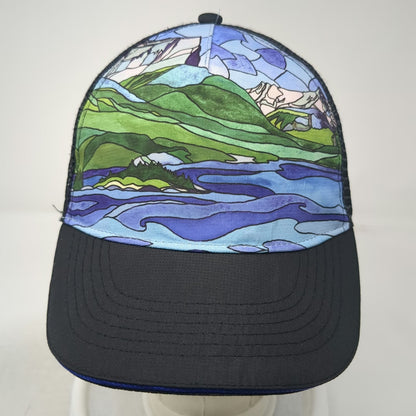Headsweats Trucker Hat Black One Size Glacier National Park Stained Glass Mesh