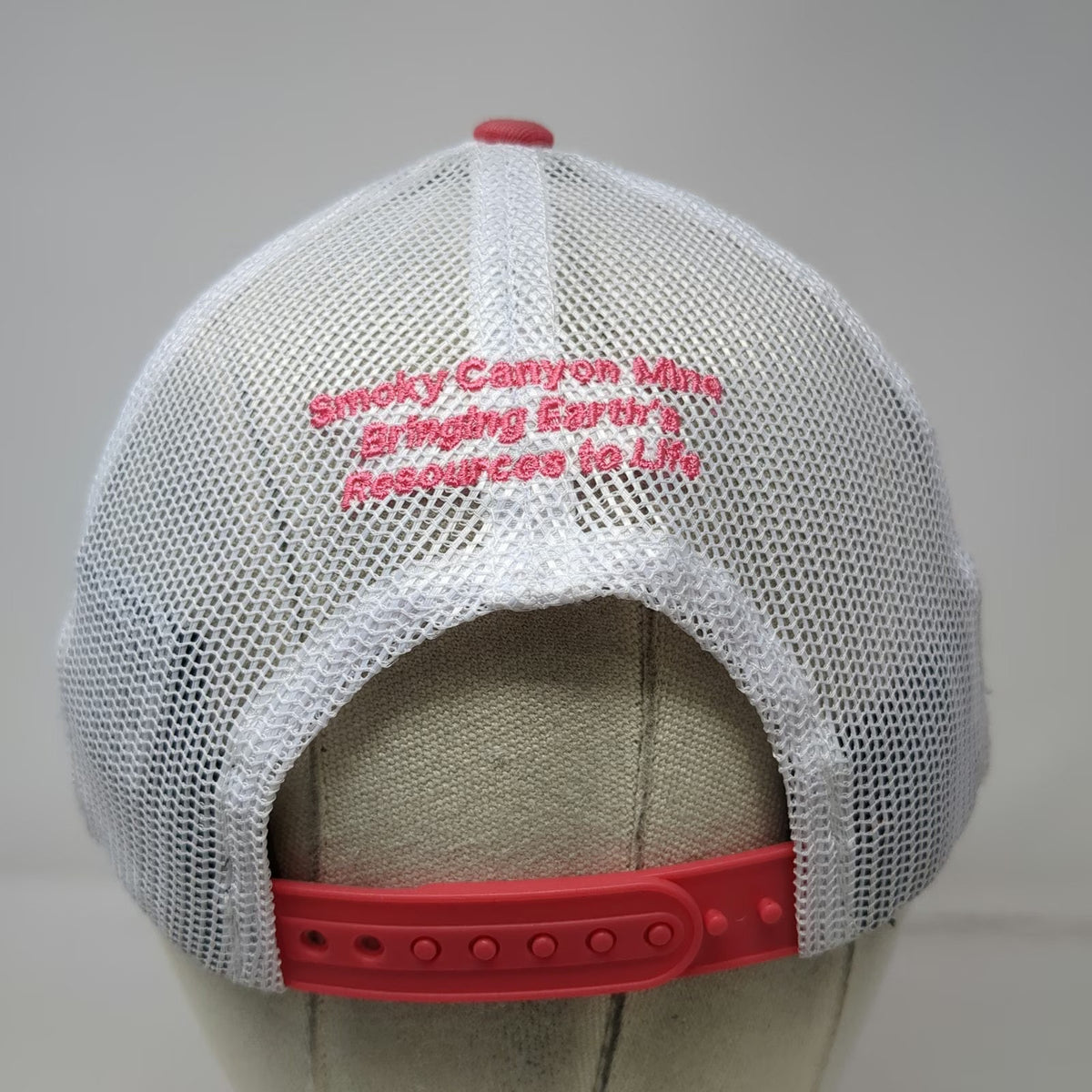 New Era Trucker Hat Pink White One Size Simplot Smoky Canyon Mine Snapback