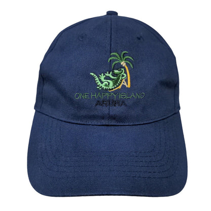 One Happy Island Aruba Strapback Hat Blue One Size Adjustable Embroidered Cotton