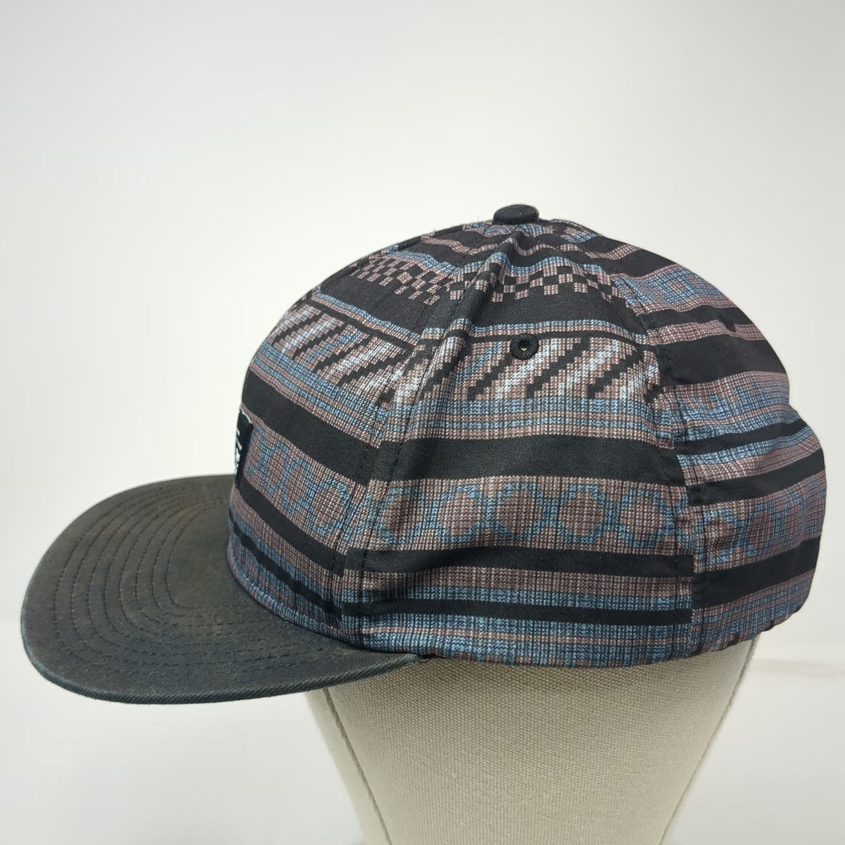 DC Shoe Co 5 Panel Black Hat One Size Geometric Pattern Snapback Flat Brim