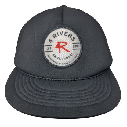 4 Rivers Smokehouse Est 2009 Snapback Trucker Hat Black One Size Mesh Back Rope