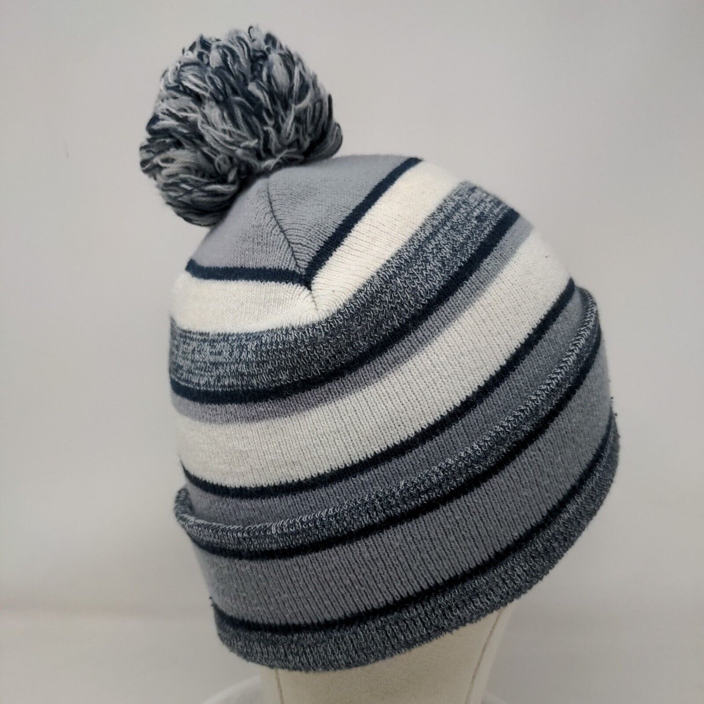 Unbranded Knit Pom Pom Beanie Hat Gray One Size Striped Outdoor