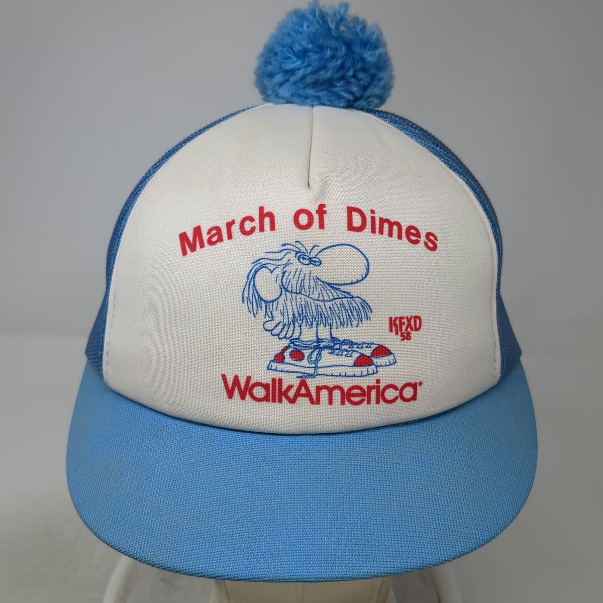 Yupoong Trucker Hat Blue One Size March of Dimes WalkAmerica KFXD 58 Pom Pom