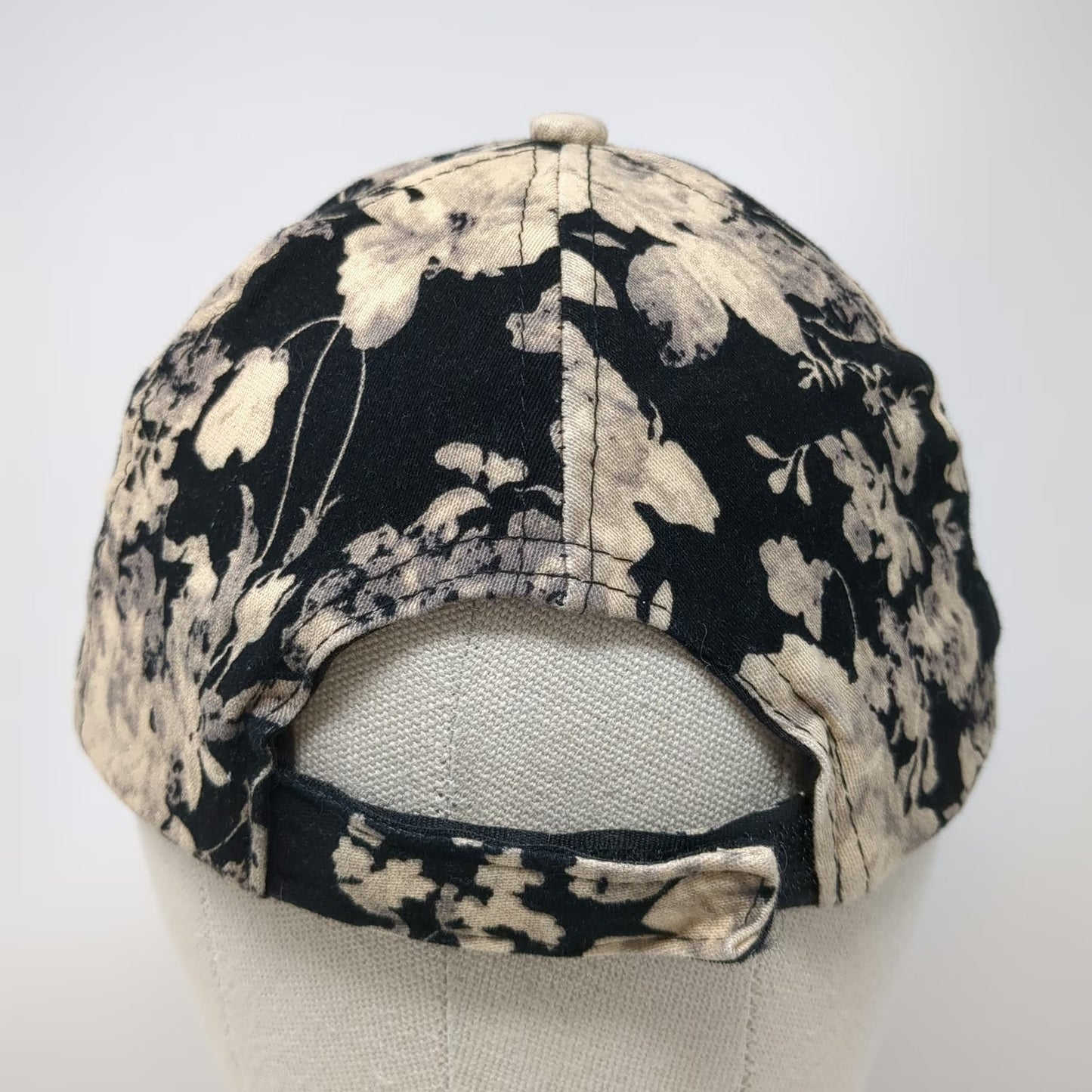 D&Y Baseball Cap Black White Floral Print One Size Adjustable Hat Cotton Strap