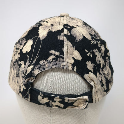 D&Y Baseball Cap Black White Floral Print One Size Adjustable Hat Cotton Strap