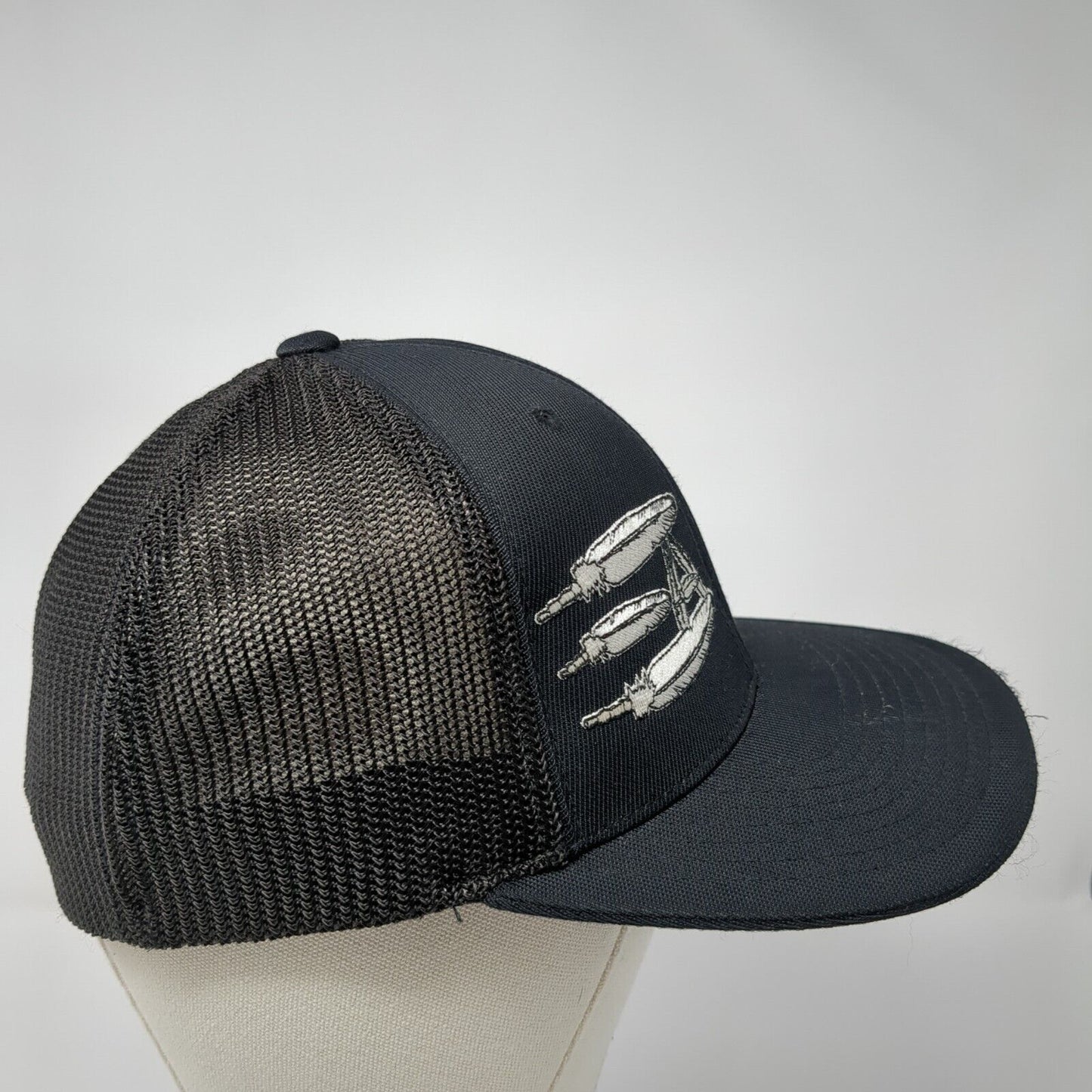 Pacific Headwear Fitted Mesh Back Trucker Hat Black 6 7/8-7 3/8 Feathers