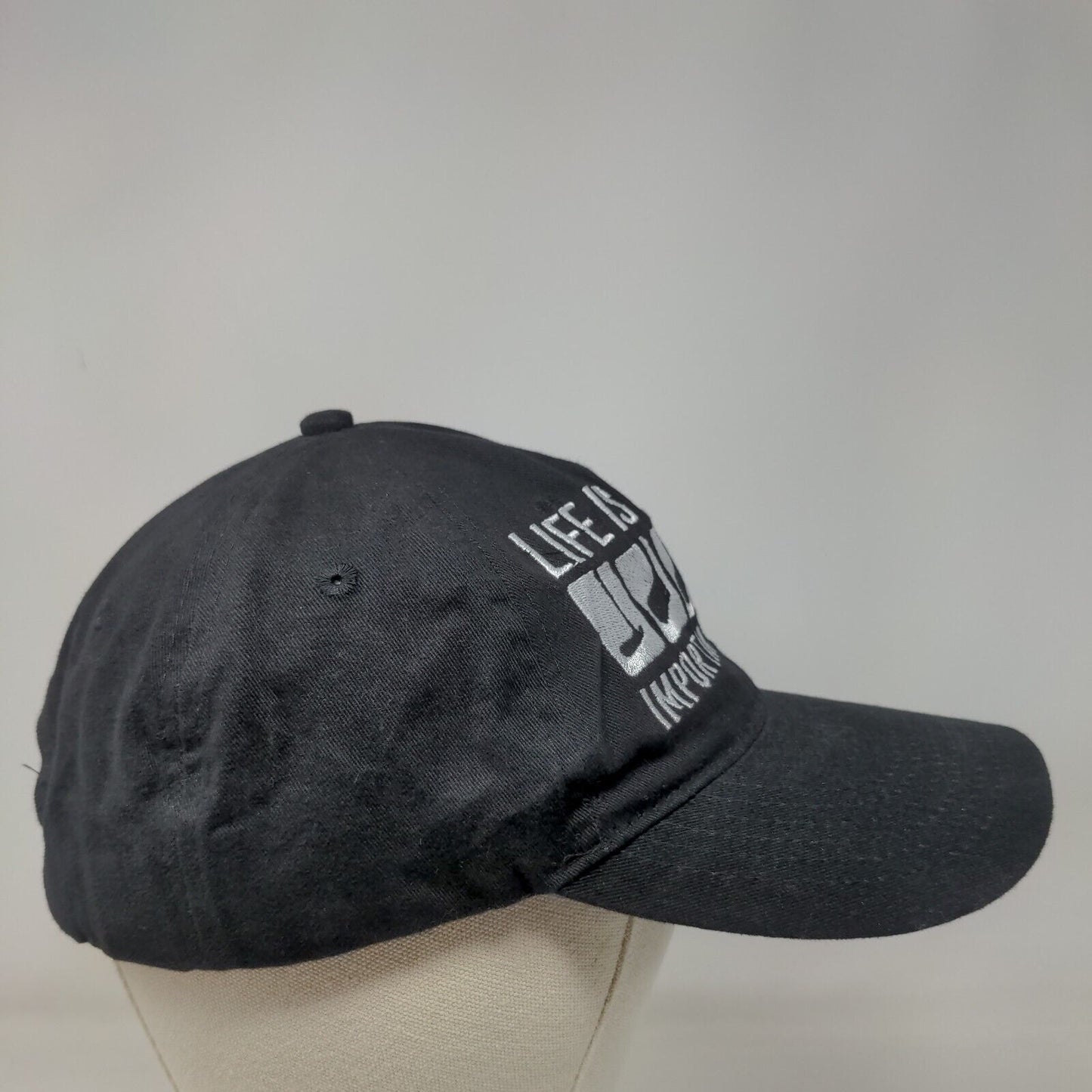 Queensboro Slideback Hat One Size Black Embroidered Print Vent Holes