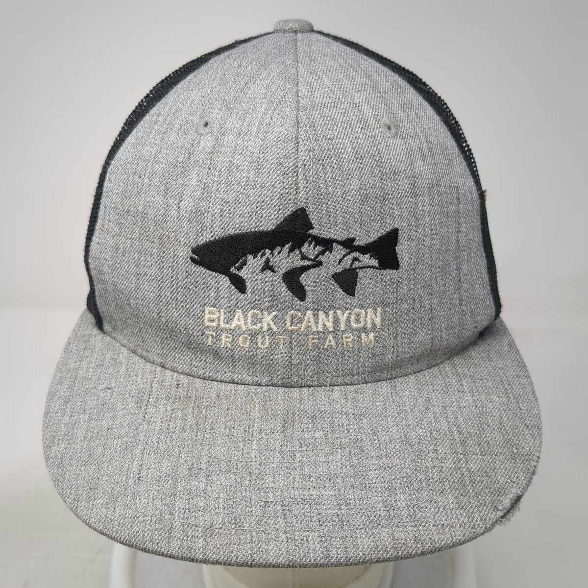 Richardson Trucker Hat Gray L Mesh Snapback Black Canyon Trout Farm Fishing Fish