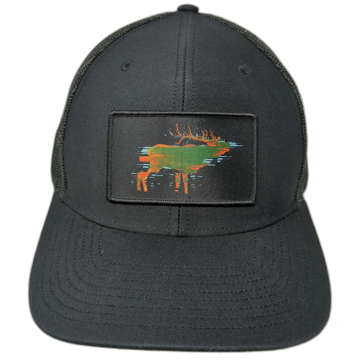 Richardson Trucker Hat Black One Size 112 Glitch Elk Patch Mesh Snapback