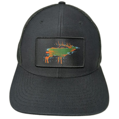 Richardson Trucker Hat Black One Size 112 Glitch Elk Patch Mesh Snapback