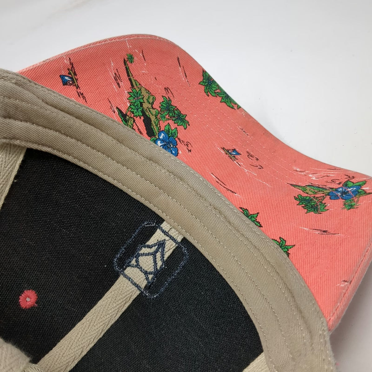 Fox Trucker Hat Pink Beige One Size Tropical Island Palm Tree Print Mesh Back