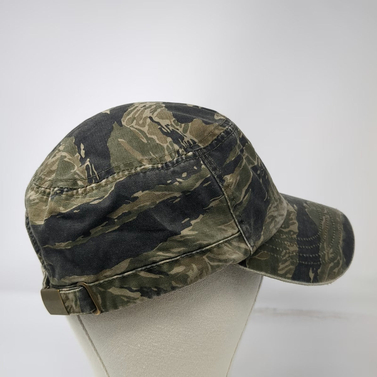 Army Cap Green Tigerstripe Camo One Size Side Zipper Pocket Slideback Cadet Hat