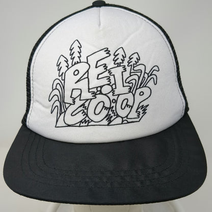 REI Trucker Hat Black One Size Mesh Back Snapback CO-OP Doodle Graphic Trees