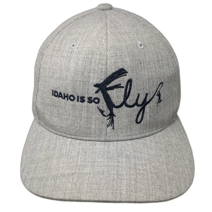 Yupoong Snapback Hat Gray One Size Idaho Is So Fly Fishing Hook Green Underbrim
