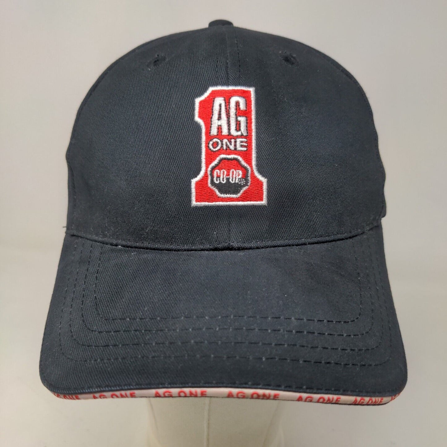 AG One Co-Op Men's Strapback Hat Black Size OSFA Embroidered Logo 100% Cotton