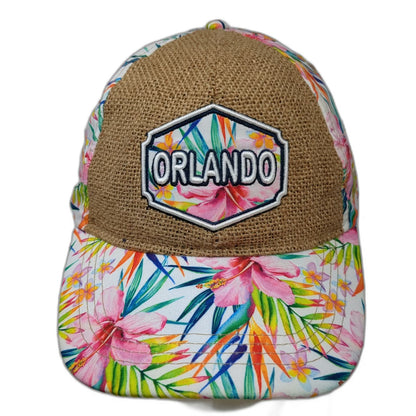 Global Sun Baseball Cap White OSFM Tropical Floral Orlando Patch Strapback Hat