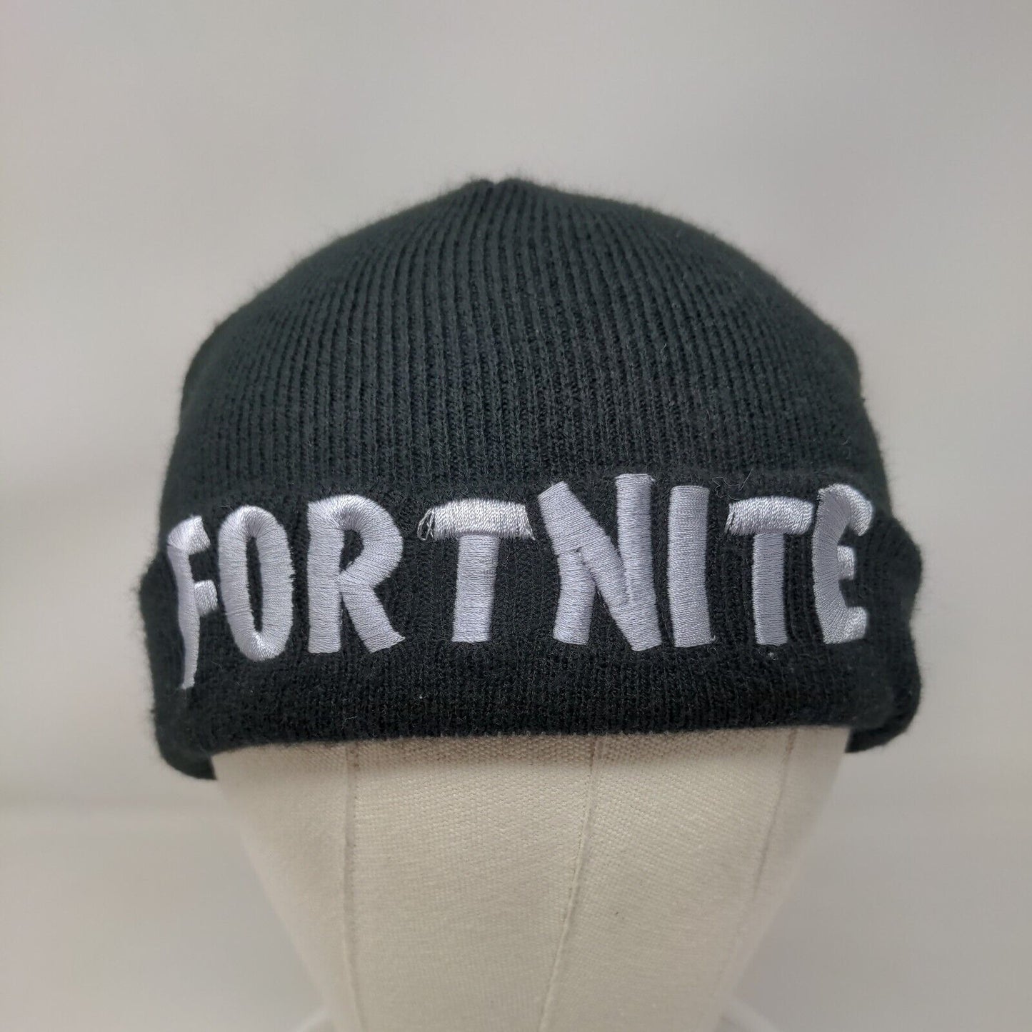 Fortnite Beanie Hat Black OSFM Knitted Embroidered Stretch Epic Games