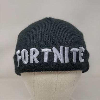 Fortnite Beanie Hat Black OSFM Knitted Embroidered Stretch Epic Games