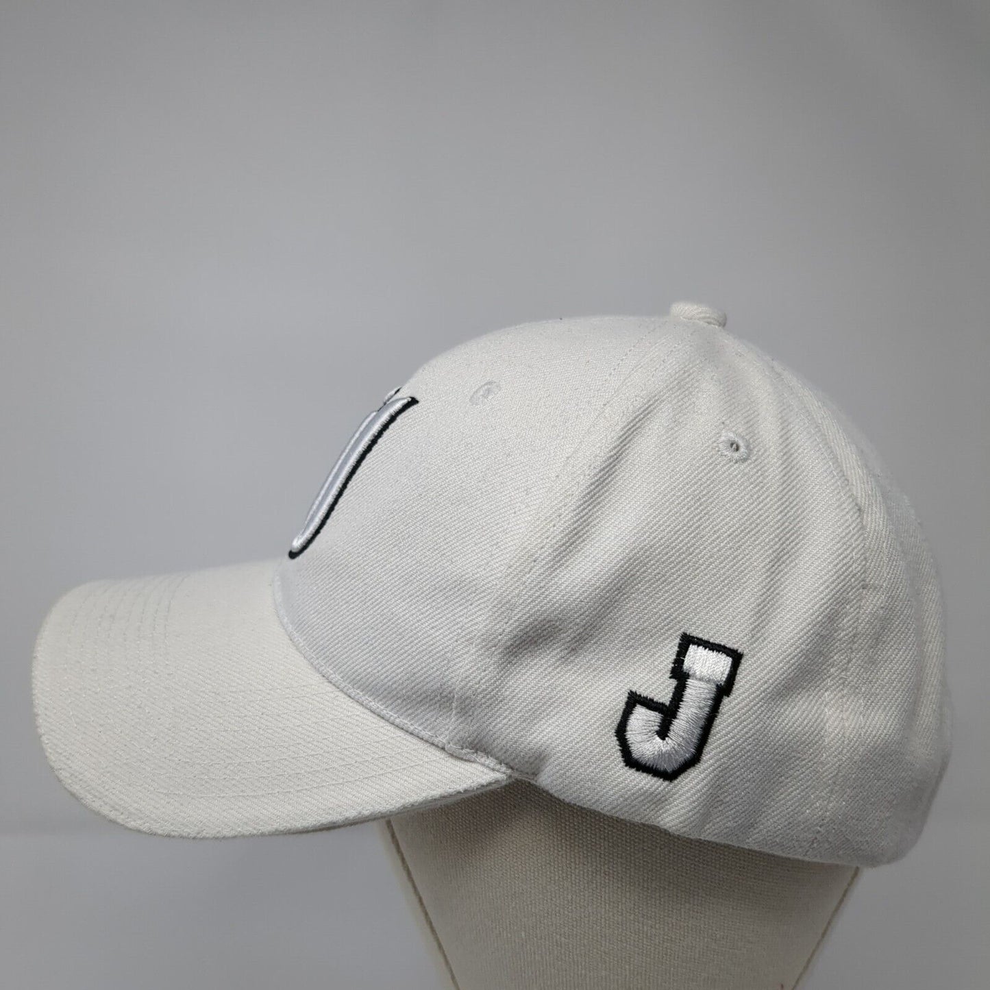 J Strapback Hat White 7 1/8 Adjustable Embroidered Vented Holes 6 Panel
