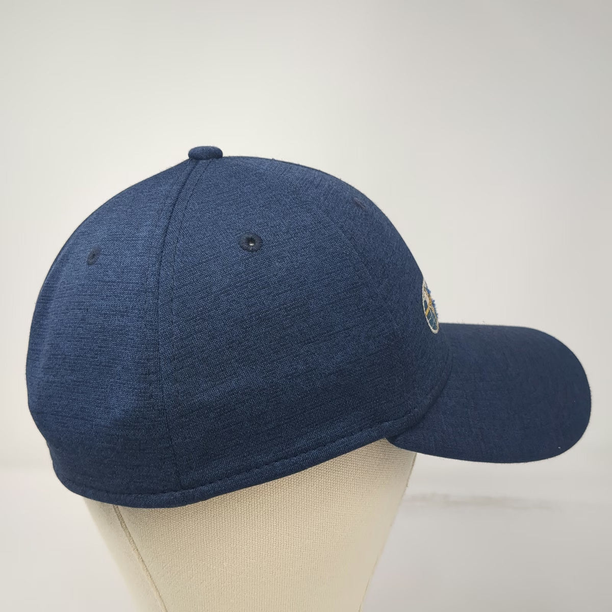 New Era Baseball Cap Blue M Petersen Globe Logo 39THIRTY Stretch Fit Hat