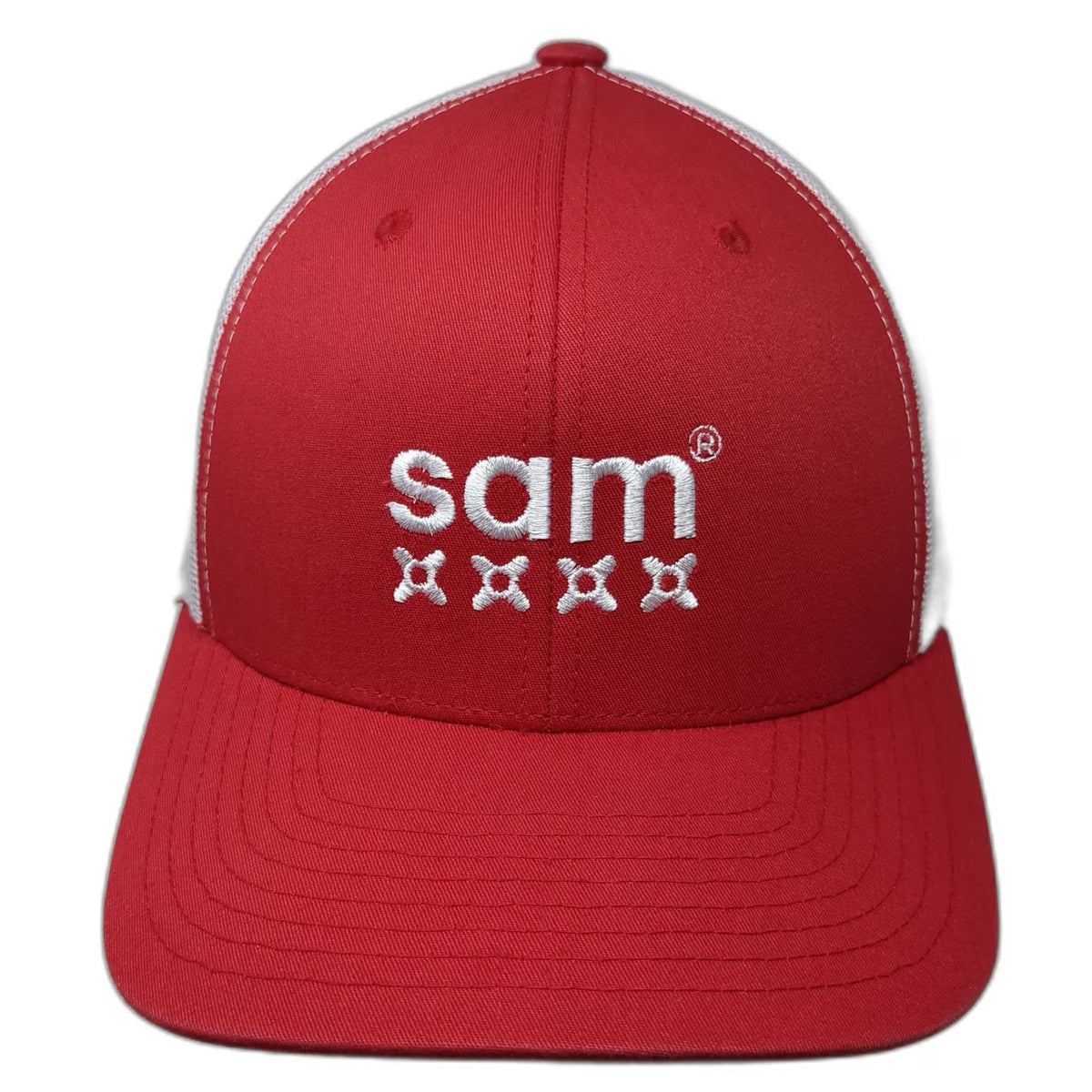 Yupoong Trucker Hat Red One Size Mesh Back Snapback Embroidered Sam Logo Cap