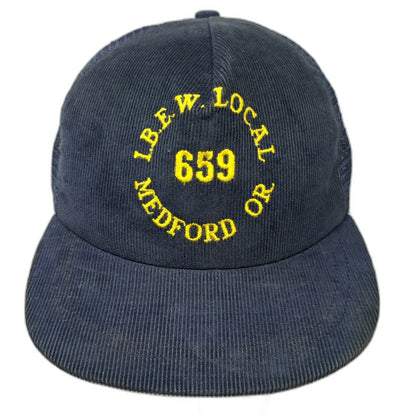 Red River Co. Trucker Hat Blue One Size IBEW Local 659 Union Corduroy USA Made