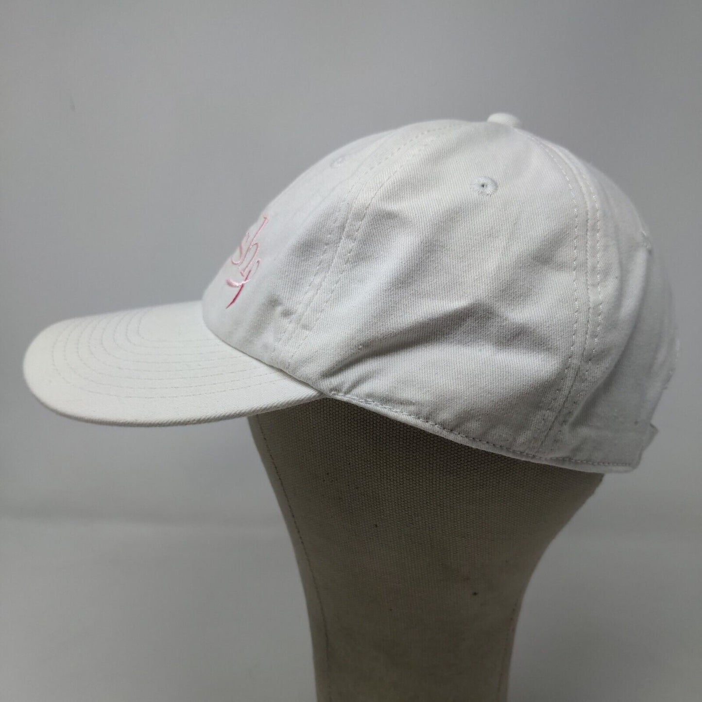 Cherish Women's Slideback Hat White Adjustable Embroidered Logo Breast Cancer