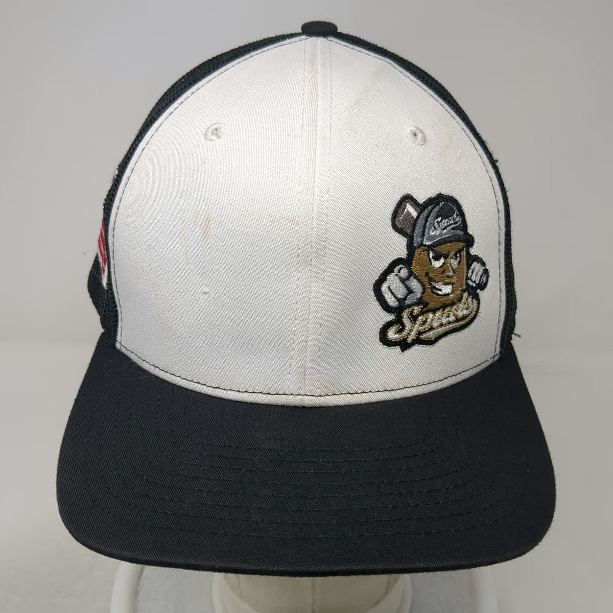 Richardson Trucker Hat Black One Size Mesh Snapback USA Flag Spuds Baseball Logo