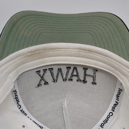 Hawx Smart Pest Control 5 Panel White Hat One Size Snapback Green Underbrim Flat