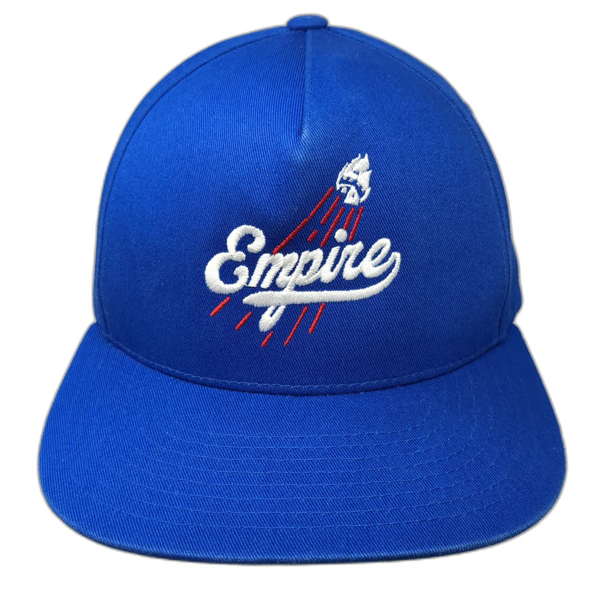 Yupoong 5 Panel Blue One Size Snapback Green Underbrim Empire Script Logo Hat