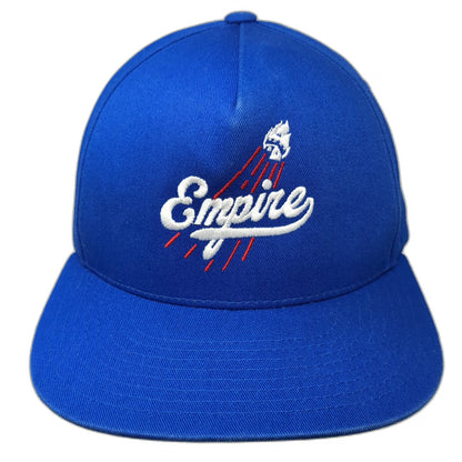 Yupoong 5 Panel Blue One Size Snapback Green Underbrim Empire Script Logo Hat