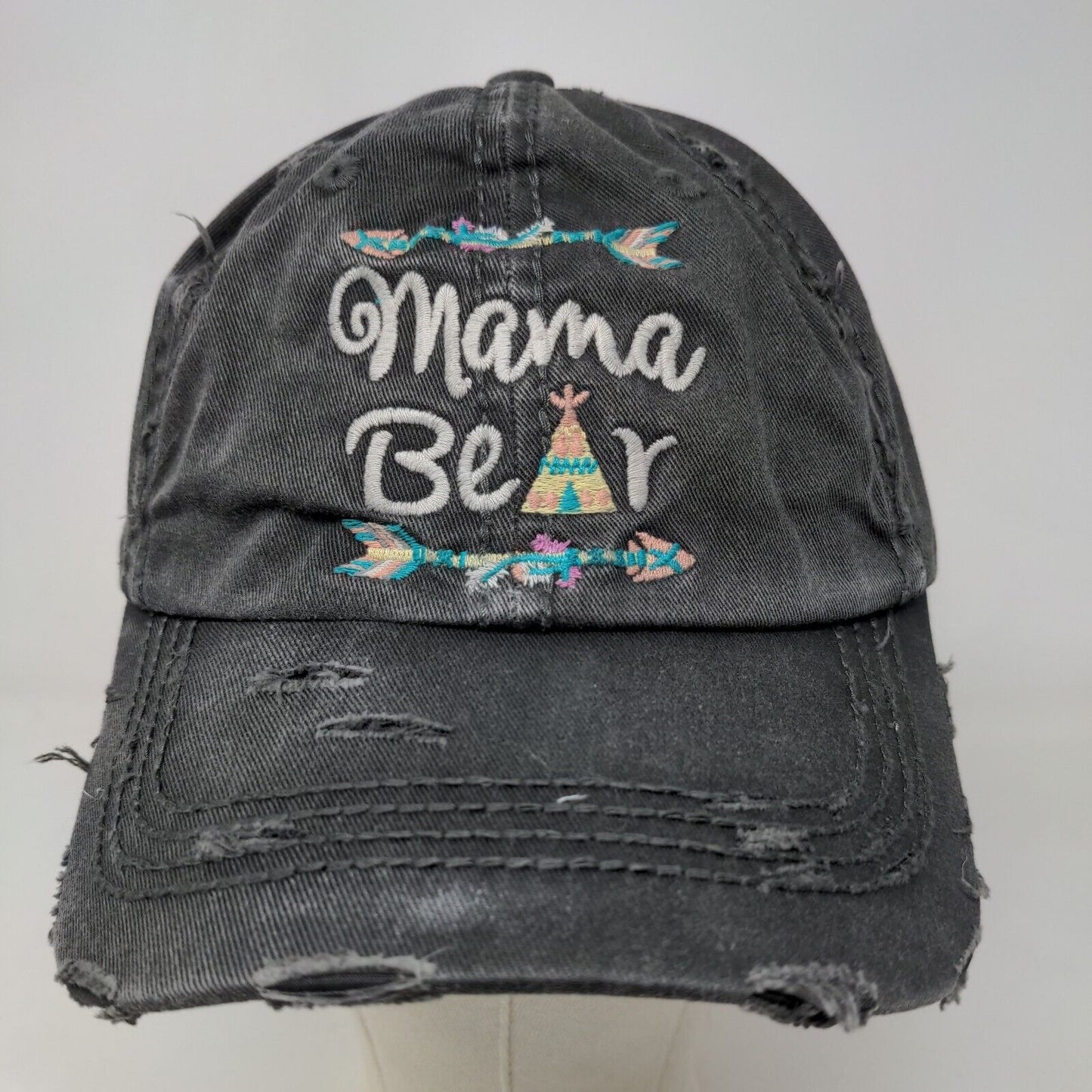 KB Ethos Women's Strapback Hat Gray Adjustable Embroidered Mama Bear Distressed