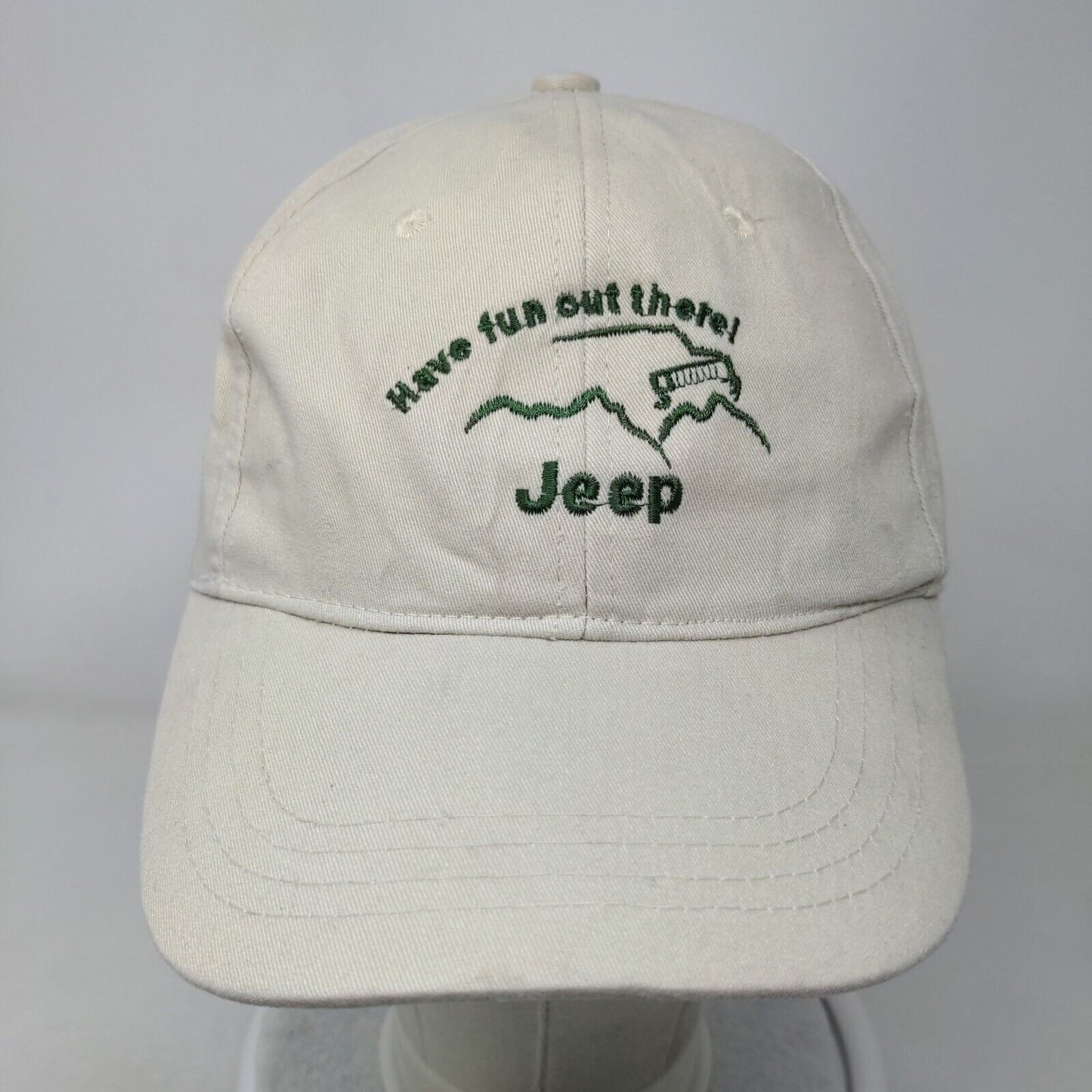 Have Fun Out There Jeep Slideback Hat Tan One Size Adjustable Embroidered Cotton