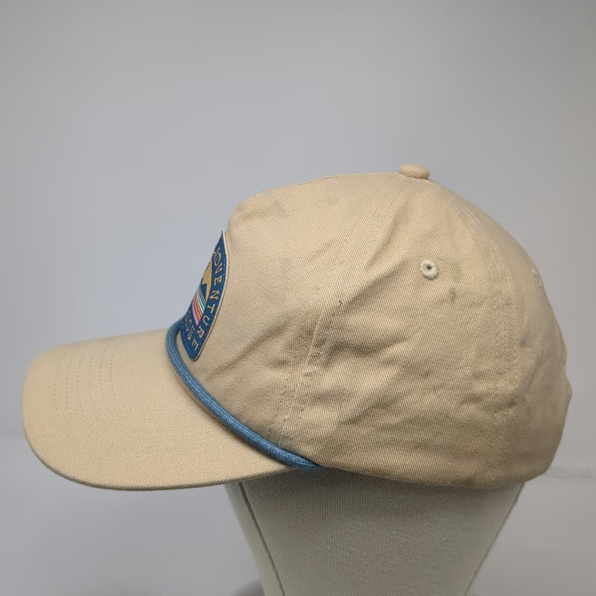 Bear Lake Adventure Division Hat 5 Panel Beige One Size Snapback Rope Blue Patch