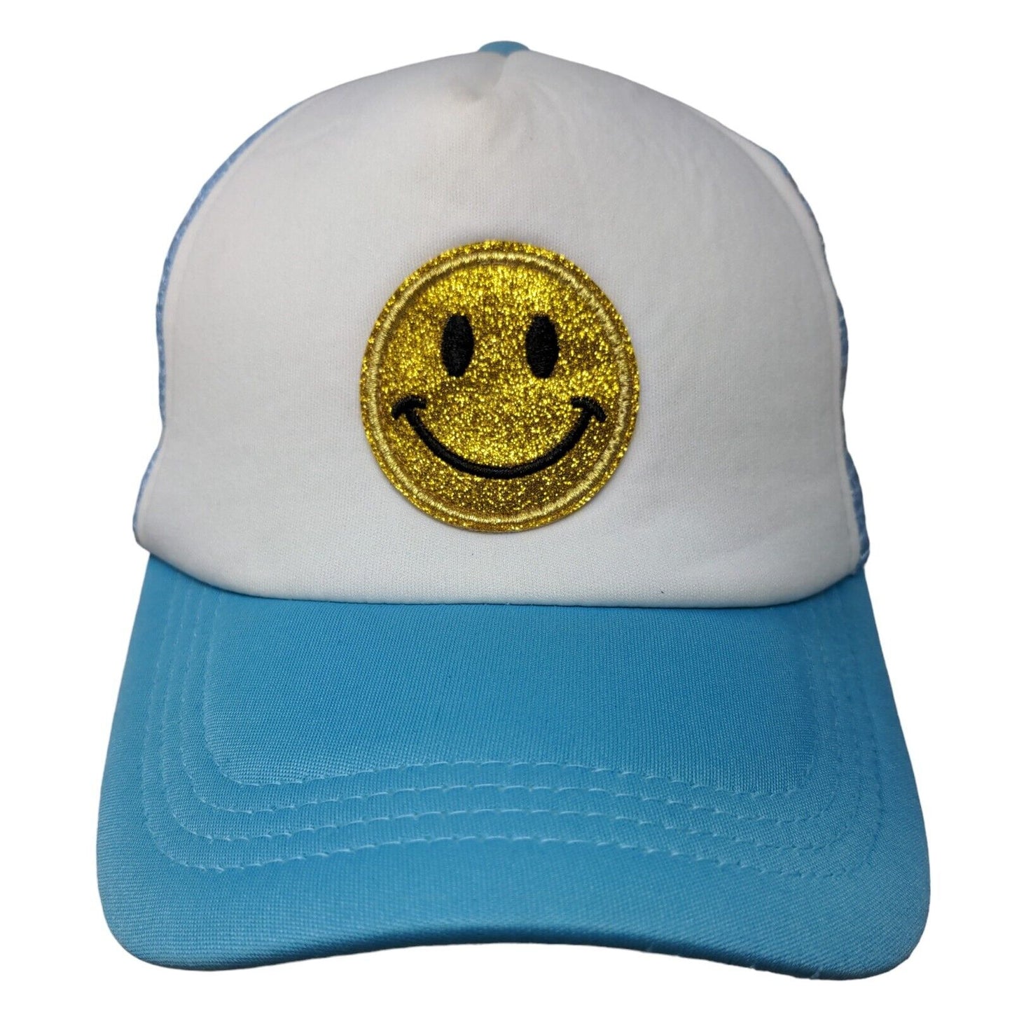 Smiley Emoji Embroidered Snapback Trucker Hat Multicolor One Size Mesh Back