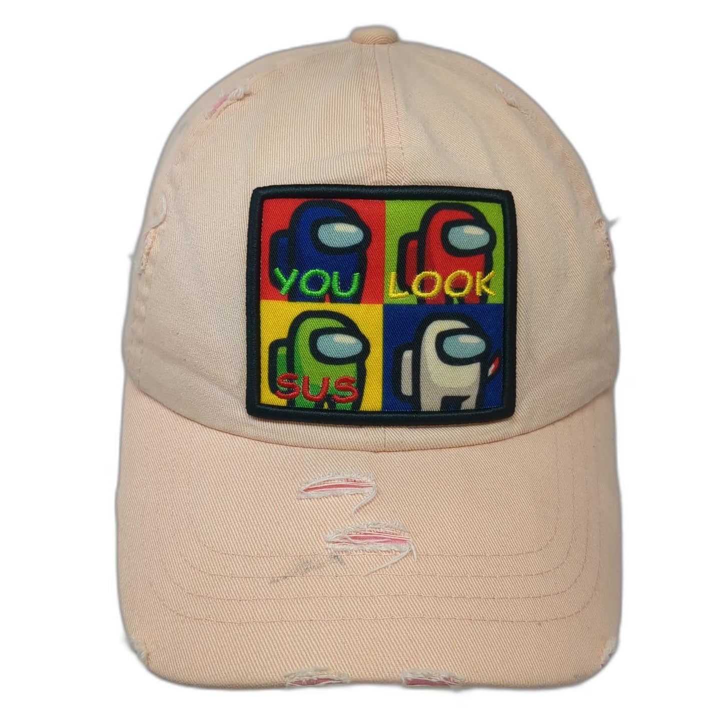 Mi:ka: Among Us You Look Sus Pink Baseball Cap One Size Distressed Ripped Hat