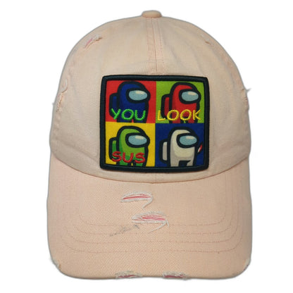 Mi:ka: Among Us You Look Sus Pink Baseball Cap One Size Distressed Ripped Hat