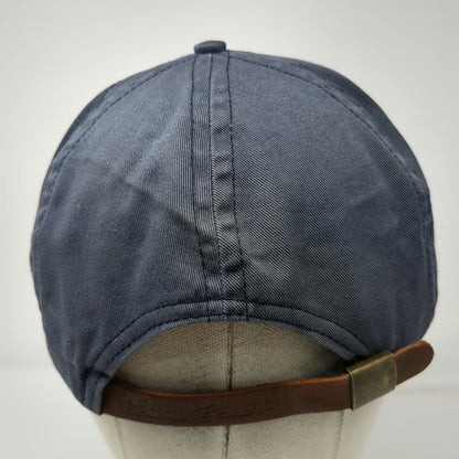 Eddie Bauer Blue Baseball Cap One Size Leather Strapback Made USA Hat Vintage