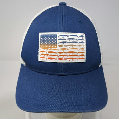 Columbia Trucker Hat Blue One Size Fishing Lure American Flag Mesh Snapback PFG