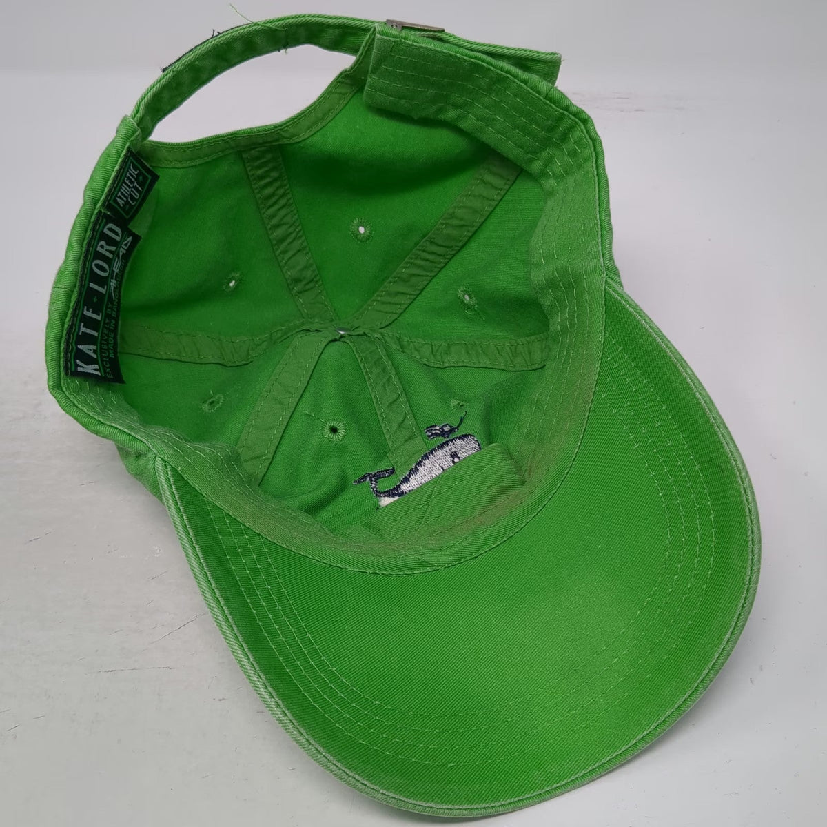 Kate Lord Baseball Cap Green One Size Whale Newport RI Slideback Cotton Hat