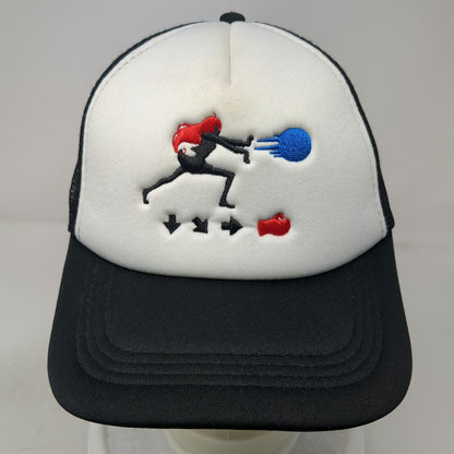 Trucker Hat Black White OSFM Street Fighter Hadouken Input Combo Graphic Mesh