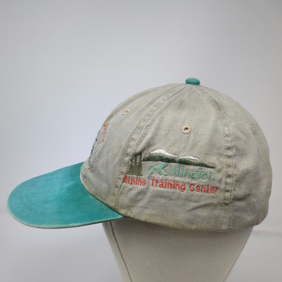 Adams Baseball Cap Beige Green One Size Vermont State Alpine Killington Leather