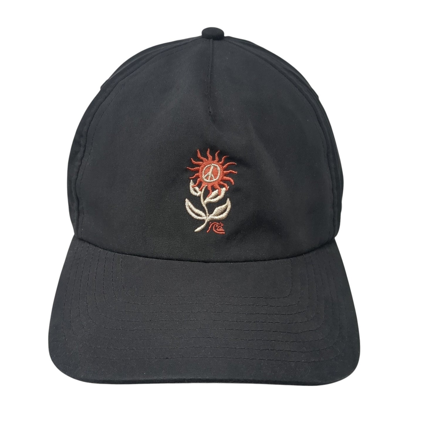 Flaming Peace Sign Snapback Hat Black One Size Adjustable Embroidered Quiksilver